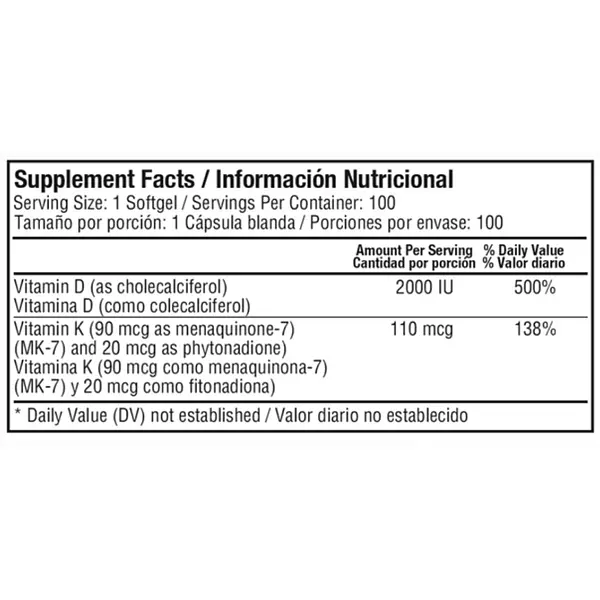 Vitamina D3+K2 100 Softgels Healthy America