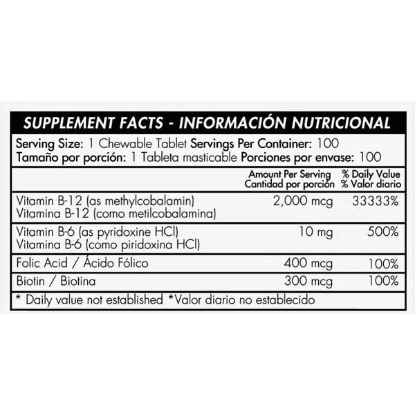 Methyl B12 2.000 Mcg 100 Tableta Masticable Healthy America