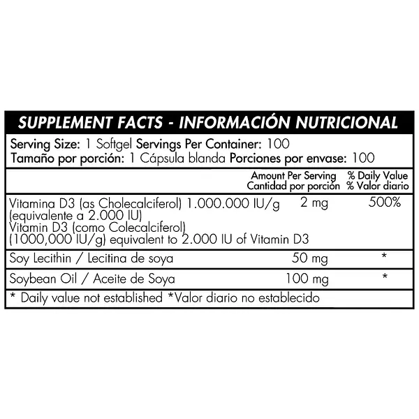 Vitamina D3 2000 Iu 100 Softgels Healthy América