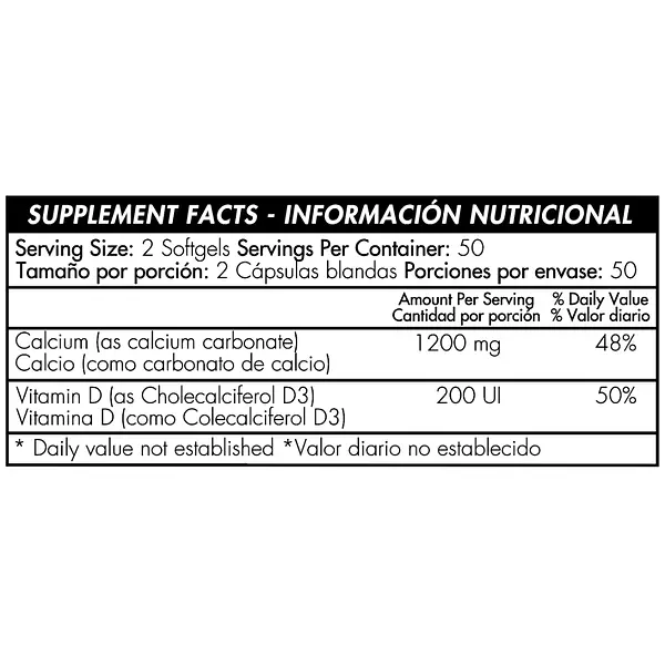 Calcio Liquido 1200mg Plus D3 400 Iu 100 Softgels